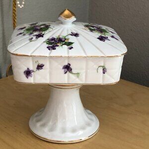 VTG Norcrest China Square Covered Candy Dish SWEET VIOLET - Made in Japan